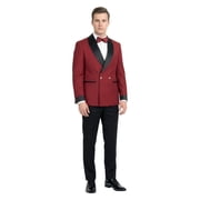 Tazzio Skinny Fit Satin Shawl Collar Double Breasted 2 Piece Tuxedo Suit Set