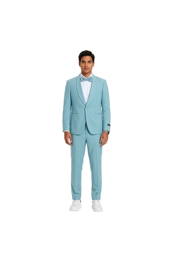 Skinny Fit Shawl Lapel 2 Piece Spring Suit Set Includes Bowtie
