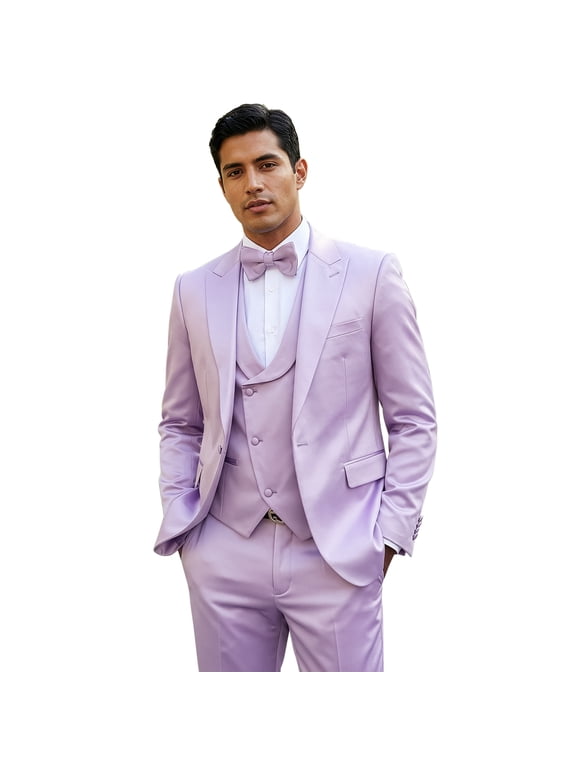 Skinny Fit Shiny Satin Textured 3 Piece Suit Set