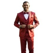 Tazzio Skinny Fit Shiny Satin Textured 3 Piece Suit Set