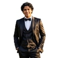 thumbnail image 1 of Tazzio Skinny Fit Shiny Satin Textured 3 Piece Suit Set, 1 of 3