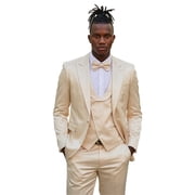 Tazzio Skinny Fit Shiny Satin Textured 3 Piece Suit Set