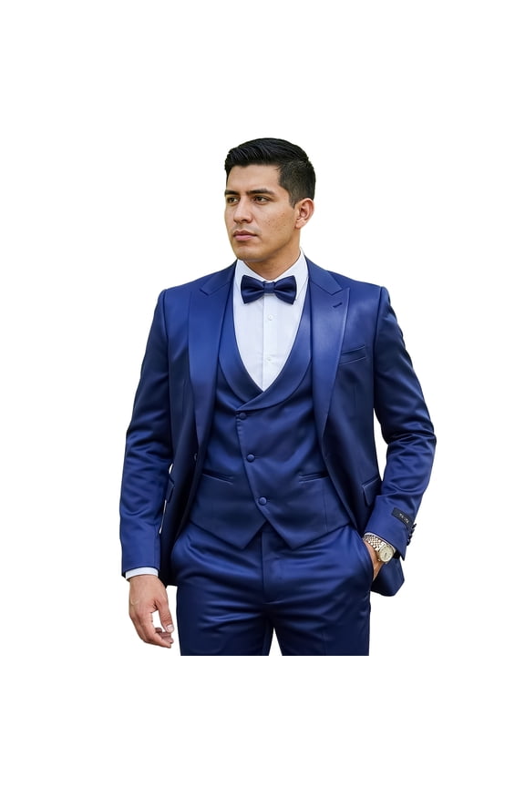Skinny Fit Shiny Satin Textured 3 Piece Suit Set
