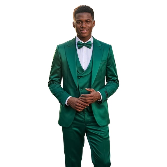 Tazzio Skinny Fit Shiny Satin Textured 3 Piece Suit Set