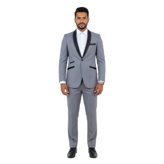 Tazzio Slim Fit Satin Shawl Lapel 2 Piece Tuxedo Suit Set