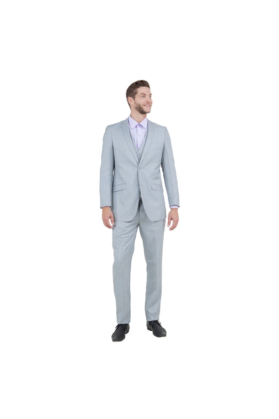 Slim Fit Sharkskin Tetxured 3pc Suit Set, Notch Lapel