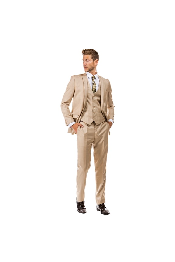 Slim Fit Sharkskin Tetxured 3pc Suit Set, Notch Lapel