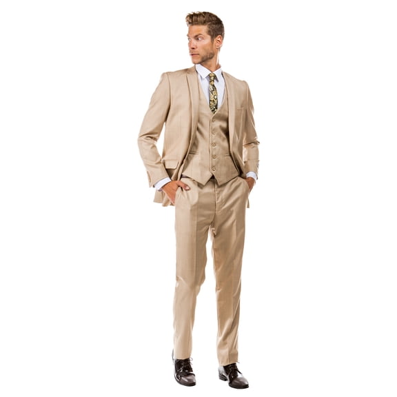 Tazzio Slim Fit Sharkskin Tetxured 3pc Suit Set, Notch Lapel