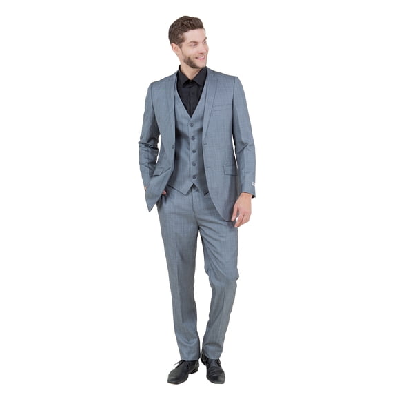 Tazzio Slim Fit Sharkskin Tetxured 3pc Suit Set, Notch Lapel