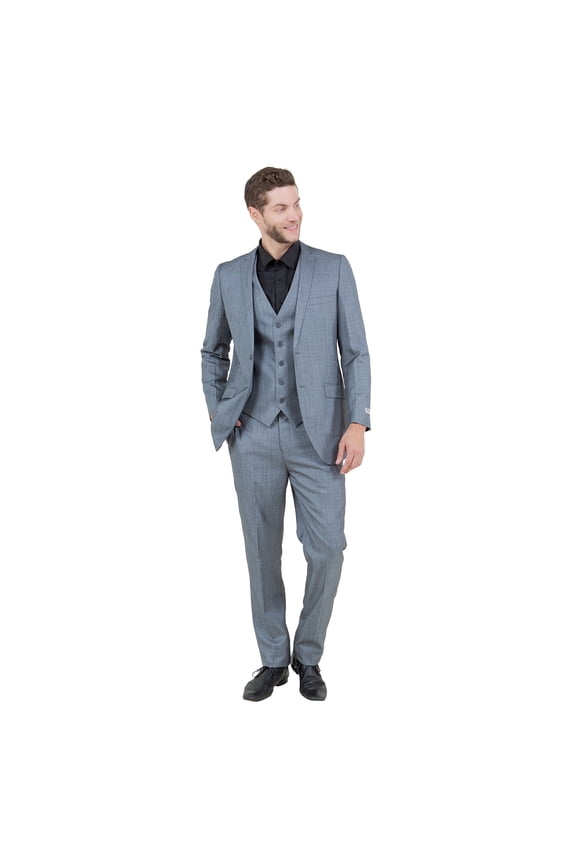 Slim Fit Sharkskin Tetxured 3pc Suit Set, Notch Lapel