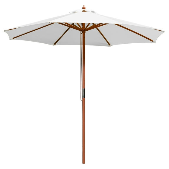 Tbboys 9' Ft 8 Ribs Patio Wood Umbrella Wooden Pole Outdoor Sunshade Market Garden Yard,White