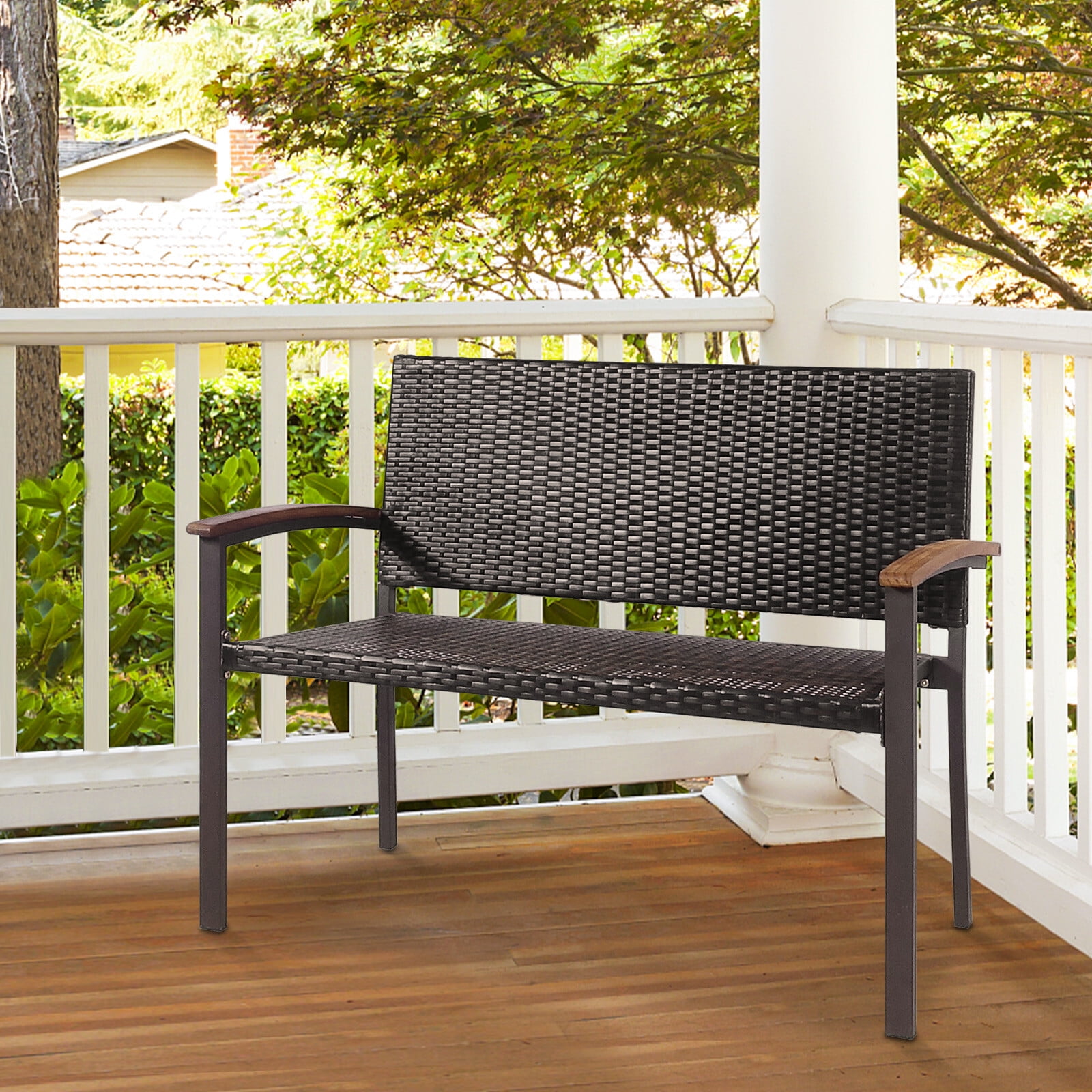 Tbboys Outdoor Stackable Bench, All-Weather PE Wicker Loveseat with ...