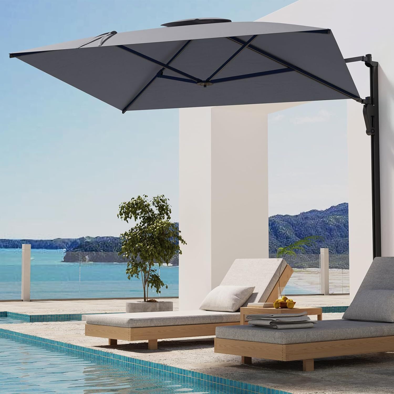 Tbboys Wall Mounted Outdoor Patio Umbrella, Rectangular Large Offset ...