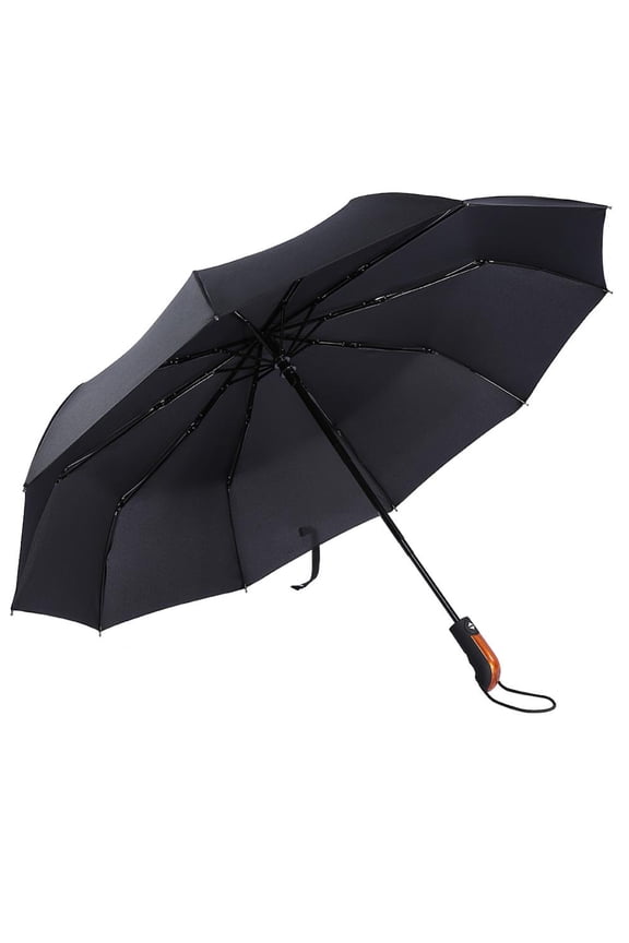 Black Large Windproof Travel Umbrella 10 Ribs Unbreakable Auto Open Close Waterproof Stormproof Canopy Rustproof Folding Compact Rain Umbrellas for Men and Women,Black Large Windproof Travel Um