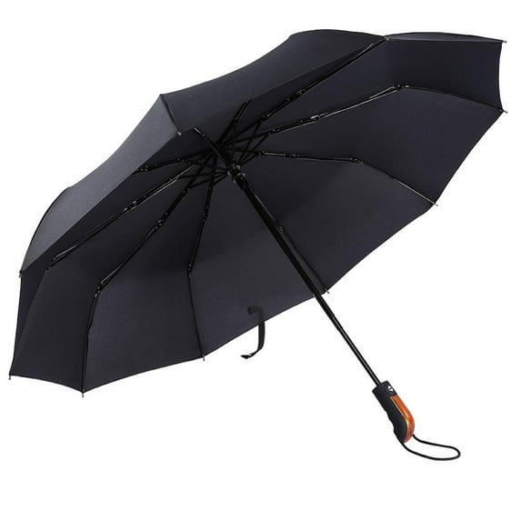 Tbest Black Large Windproof Travel Umbrella 10 Ribs Unbreakable Auto Open Close Waterproof Stormproof Canopy Rustproof Folding Compact Rain Umbrellas for Men and Women,Black Large Windproof Travel Um