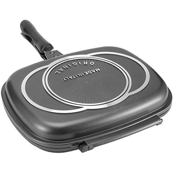 Tbest Double Side Frying Pan,Two Sided Pan Portable Frying,double sided frying pan,Grill Pans Grill Pan Frying Double Side Portable AntiBurn Handle Kitchen Supplies Grill Pot 32cm/12.6in