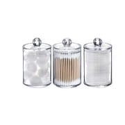 Tbestmax 10 oz Plastic Cotton Swab Ball Pad Holder, Qtip Jar Clear Makeup Organizer, Bathroom Containers Dispenser 3 Pack