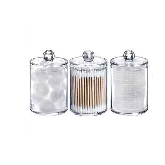 Tbestmax 10 oz Plastic Cotton Swab Ball Pad Holder, Qtip Jar Clear Makeup Organizer, Bathroom Containers Dispenser 3 Pack