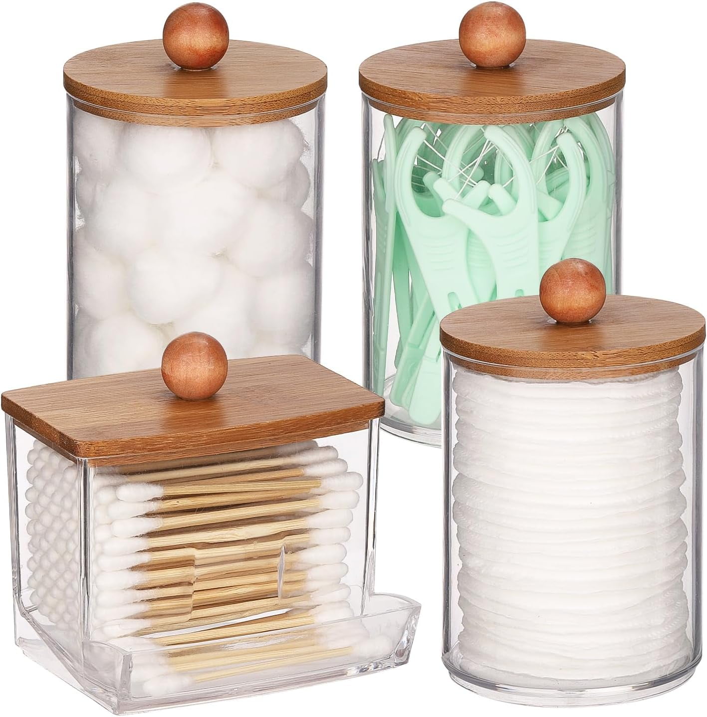 Tbestmax Qtips Holder Dispenser, 10/7 oz Cotton Ball/Swabs Storage Containers, 4 Pack Apothecary ...