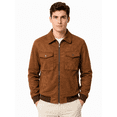 thumbnail image 1 of Tbfashion Men's Casual Bomber Jacket Brown Zip Front Pocket Long Sleeve Outerwear, 1 of 3