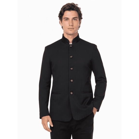 Tbfashion Men's Collar Blazer Black Button Front Long Sleeve Formal Suit Jacket
