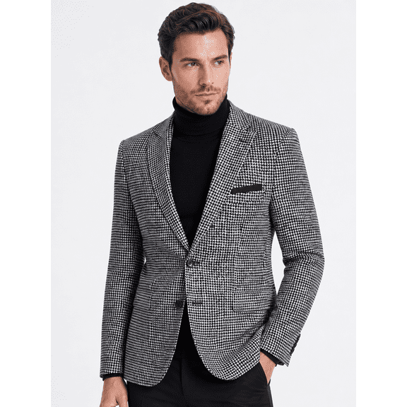 Tbfashion Mens Check Pattern Blazer One Button Notched Lapel Business Casual Jacket