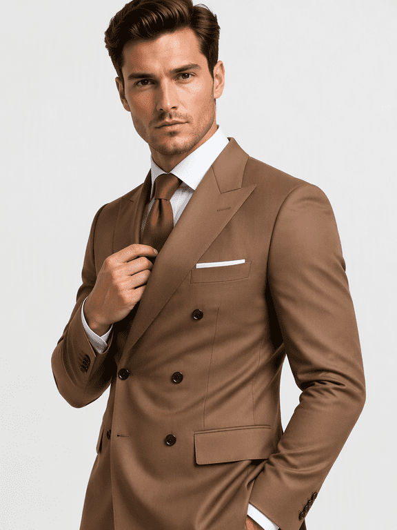 Mens Double Breasted Six Button Peak Lapel Suit Set with Long Sleeve Jacket