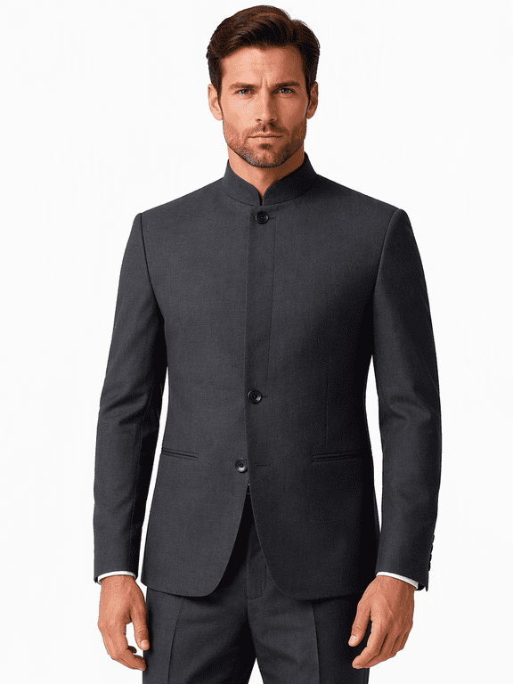 Mens Mandarin Collar Blazer Button Front Long Sleeve Solid Formal Occasion Jacket