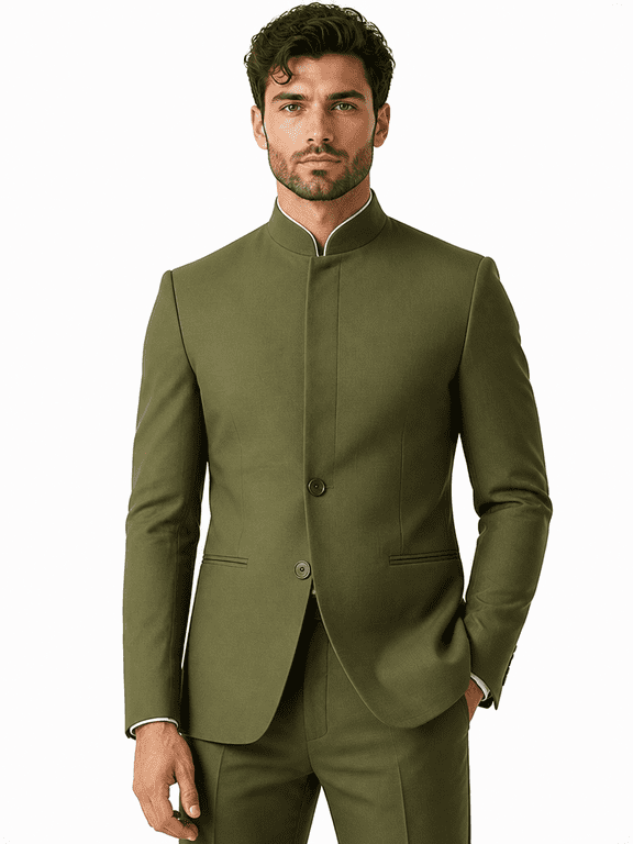 Mens Mandarin Collar Blazer Button Front Long Sleeve Solid Formal Occasion Jacket