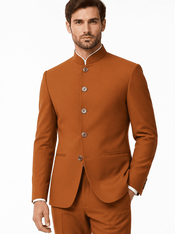 Mens Mandarin Collar Blazer Button Front Long Sleeve Solid Formal Occasion Jacket