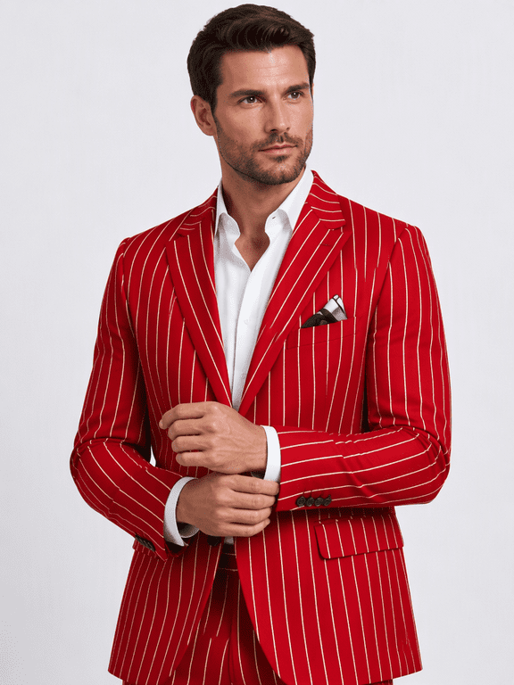 Mens Vertical Stripe Notched Lapel Blazer Long Sleeve Business Casual Jacket