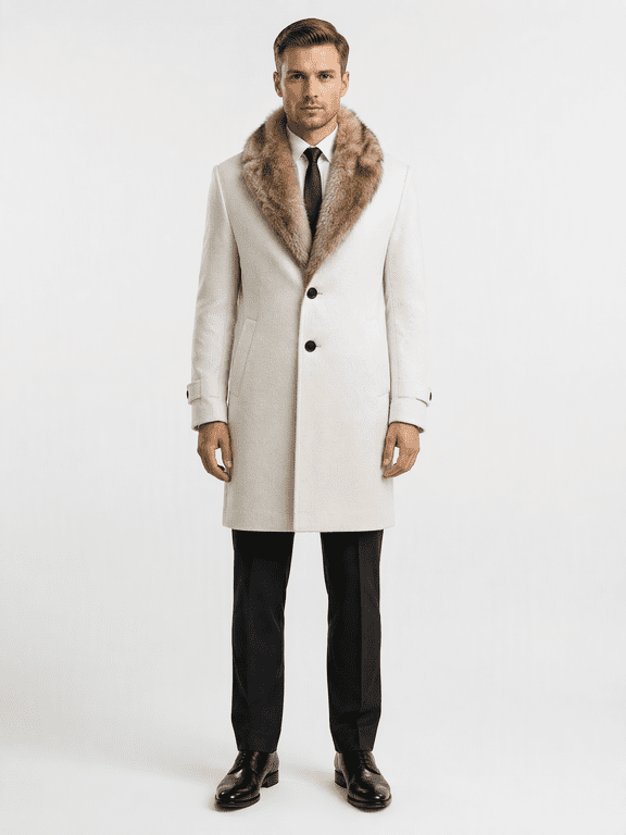 Mens Wide Collar Long Coat Long Sleeve Textured Dressy Evening Outerwear