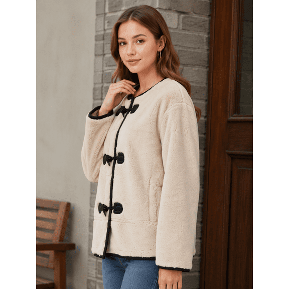 Tbfashion Women's Jacket Long Sleeve Toggle Button Front Casual Loose Outerwear Coat