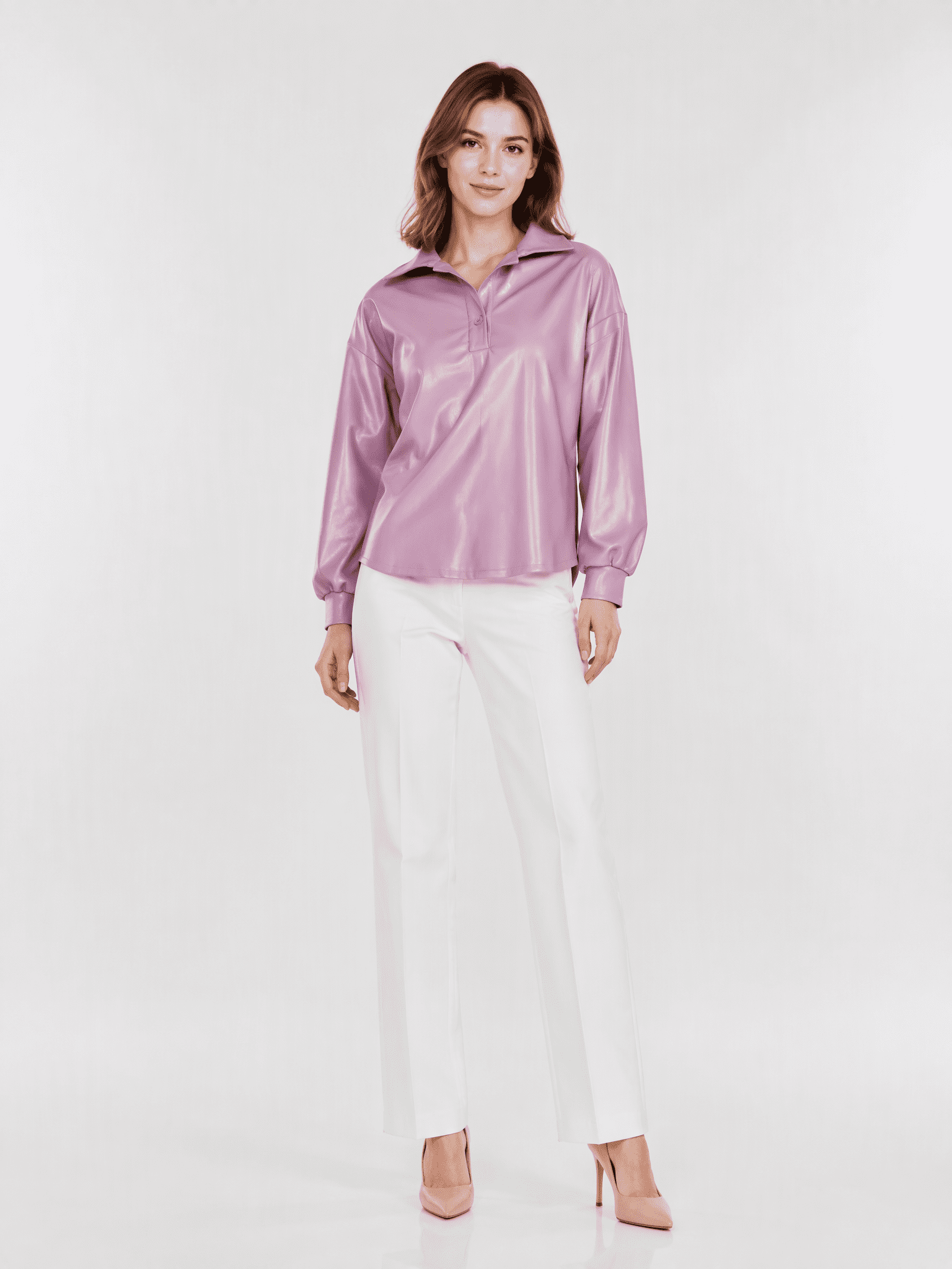 Tbfashion Womens Long Sleeve Button Front Shirt with Point Collar and ...