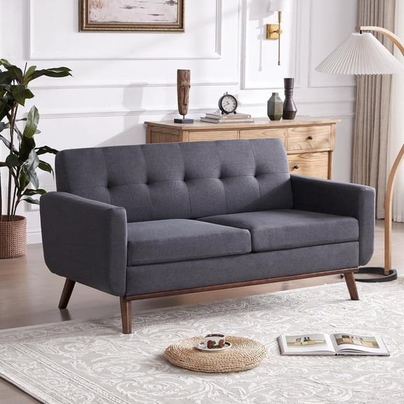 Tbfit Loveseat Sofa, 65" W Mid Century Modern Love Seat Small Loveseat for Bedroom, Button Tufted Upholstered Small Couch Sofa for Living Room, Grey