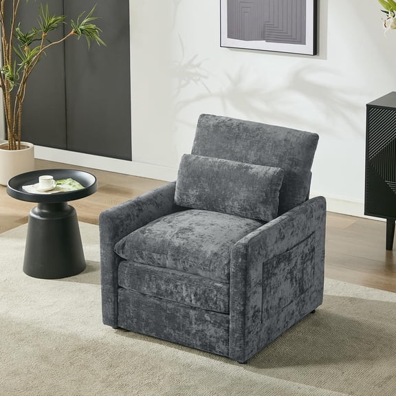 Tbfit Single Sofa Chair, Modern Comfy Cloud Sofa, Spring Seat Cushions, Chenille, Gray