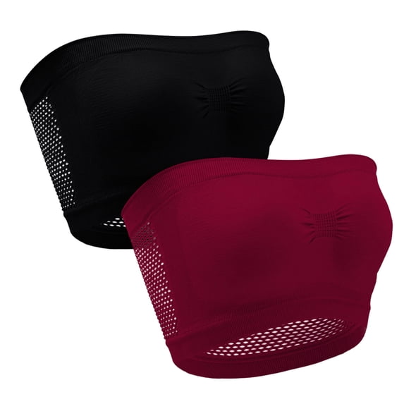 Tbopshirt 2 Pack Strapless Bras for Women Bandeau Bra No Padding Seamless Wireless Push Up Bra Ruched Front Breathable Mesh Side Comfort Tube Top Basic Bralette Top