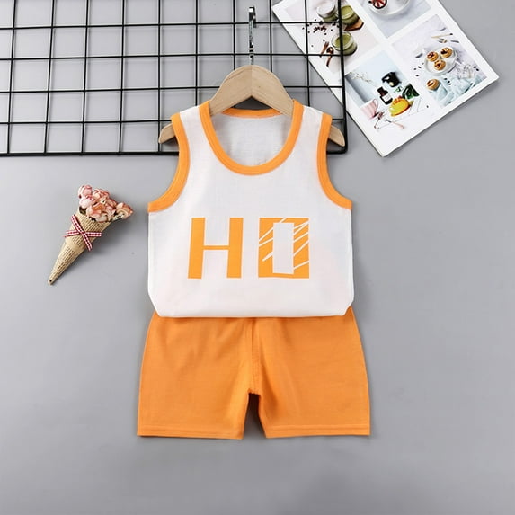 Tbopshirt 2Pcs Baby Girls Outfit Toddler Kids Baby Boys Girls Fashion Cute Sleeveless Vest ShortsPrint Casual Suit