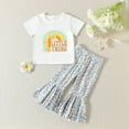 thumbnail image 1 of Tbopshirt 2Pcs Baby Girls Outfit Toddler Kids Baby Girls Fashion Cute Sweet Flower Print Ruffles Flared Pants Hairband Suit, 1 of 5
