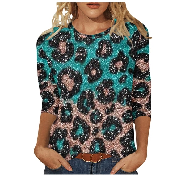 Tbopshirt 3/4 Sleeve Tops for Women,Mardi Gras Clothing,Fashion Woman Casual Christmas Printed Round Neck Printing Blouse Gifts for Her T-Shirt Blouses,Womens Tops
