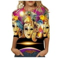 thumbnail image 1 of Tbopshirt 3/4 Sleeve Tops for Women,Mardi Gras Clothing,Fashion Printing Casual Round-Neck Stitching Gifts for Her T-shirt Blouse,Womens Tops, 1 of 5