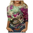 thumbnail image 1 of Tbopshirt 3/4 Sleeve Tops for Women,Mardi Gras Clothing,Women Gifts for Hers Casual Shirts Pullover Loose Tunic Tops Print Blouse,Womens Tops, 1 of 1