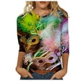 thumbnail image 1 of Tbopshirt 3/4 Sleeve Tops for Women,Mardi Gras Clothing,Women Gifts for Hers Casual Shirts Pullover Loose Tunic Tops Print Blouse,Womens Tops, 1 of 1