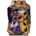 thumbnail image 1 of Tbopshirt 3/4 Sleeve Tops for Women,Mardi Gras Clothing,Women Gifts for Hers Casual Shirts Pullover Loose Tunic Tops Print Blouse,Womens Tops, 1 of 1