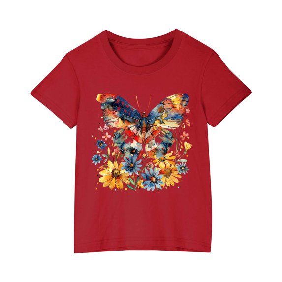 Tbopshirt 4th of July Clothes Kids Clothes,Summer Gifts for Girls,Toddler Kids Boys Girls Cotton T-shirt Cute Round Neck Independence Day Print Tee Short Sleeve Tops 3-10 Years