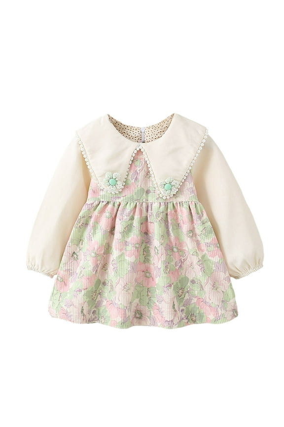 Baby Girls Dresses,Toddler Girl Dresses,Girl Velvet With Bow Collar Long Sleeve Dress Tiered Ruffle Tunic Shirt Dress,Suitable for 1-4 Years