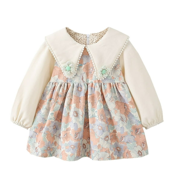Tbopshirt Baby Girls Dresses,Toddler Girl Dresses,Girl Velvet With Bow Collar Long Sleeve Dress Tiered Ruffle Tunic Shirt Dress,Suitable for 1-4 Years
