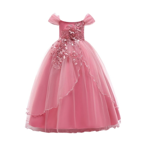 Tbopshirt Baby Girls Dresses Summer,Toddler Girl Dresses,Toddler Girls Temperament Minimalistic Bowknot Embroidered Flower Net Yarn Birthday Party Gown Dresses