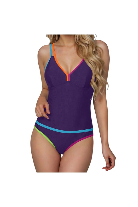 Bikini Sets Women Tummy Control Wave Swimsuits Sleeveless Solid Color Slimming Summer Beach Bathing Suits