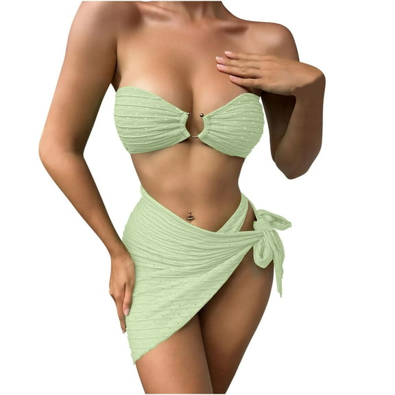 Tbopshirt Bikinis for Women,Womens Bathing Suits,Three-piece Suit Women Bandage Solid Bikini Push-up Padded Swimwear Swimsuit Beachwear Set,Womens Swimsuits